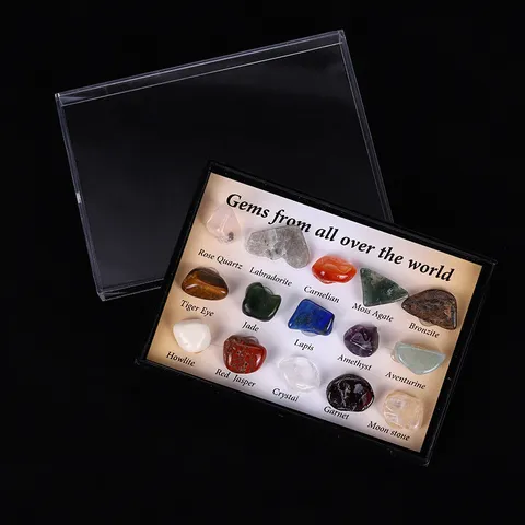 Natürlicher Achat Mineralien Proben 15 Arten Kristall Edelsteine Wissenschaft Bildung Set Heim Büro Tisch Dekor Display Box