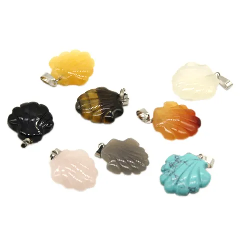 Natural Semi Precious Stone Shell Pendant DIY Jewelry Fashion Agate Crystal Flower Charm For Women Daily Wear Accessories