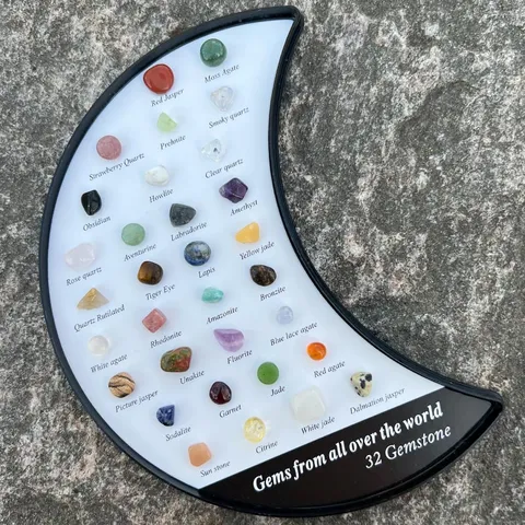 Natürlicher Kristall Achat Edelstein Erzproben Set Mondförmige Display Box Heilende Mineralien Weihnachtsgeschenk Heimdekoration