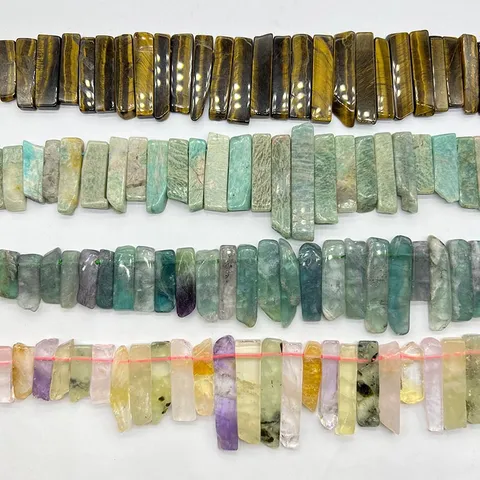 Natural Tiger Eye Amazonite Fluorite Multi Stone Flat Tube Square Bar Irregular Pendant Beads DIY Jewelry Making Accessories