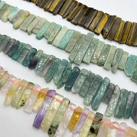 Natural Tiger Eye Amazonite Fluorite Multi Stone Flat Tube Square Bar Irregular Pendant Beads DIY Jewelry Making Accessories