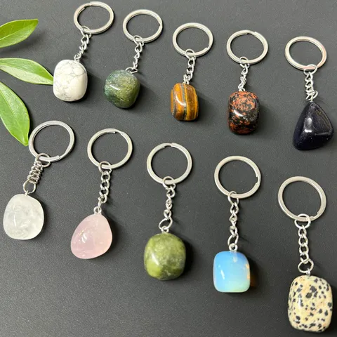 Portachiavi in Acciaio Inossidabile con Pietra Girevole di Cristallo Naturale Fatto a Mano DIY Lucidatura Ciondolo Minerale Gemma