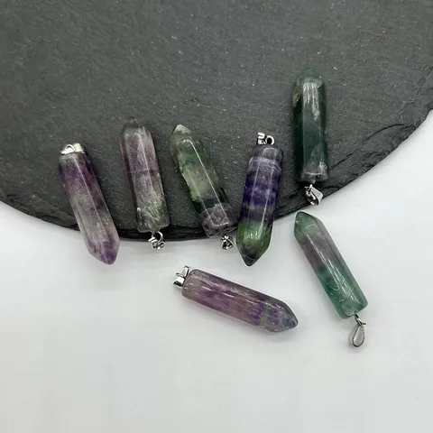 Natural Fluorite Crystal Pendant Double Terminated Hexagonal Column Bullet Shape Necklace Hanging Ornament Jewelry
