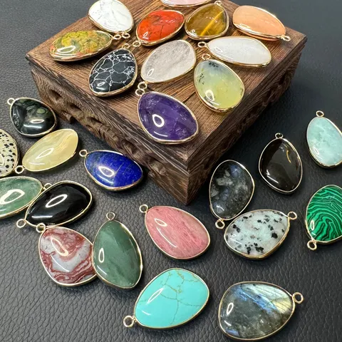 Colgantes de Gota de Piedra Natural Borde Chapado en Oro DIY Fabricación de Joyas dijes Para Collar Pulsera Pendientes Accesorios