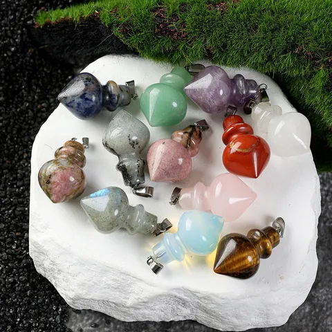 Natural Stone Crystal Cone Pendulum Pendant Amethyst Aventurine Healing Quartz Gemstone Jewelry Hanging Ornament