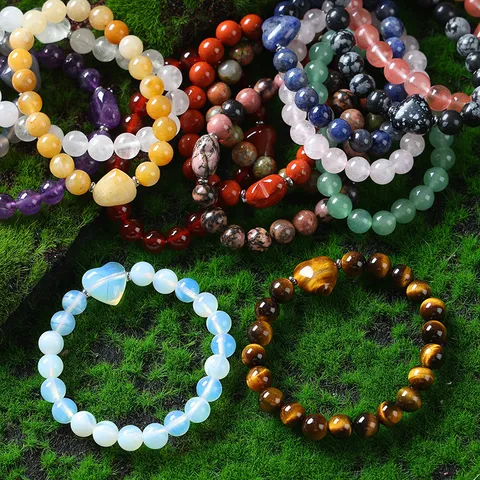 Bracciale di Perle di Cuore in Cristallo Naturale Occhio di Tigre Ossidiana Ametista Moda Bracciali di Perle di Coppia Gioielli in Pietra Naturale
