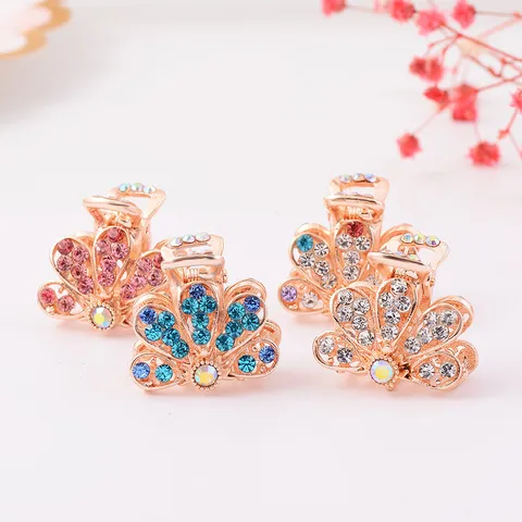 Korean Style Alloy Rhinestone Mini Hair Claw Clip Cute Floral Small Hairpins Sparkling Hair Accessories For Women
