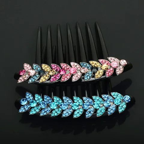 Rhinestone Maple Leaf Insert Comb Resin Hair Comb Decorative Hair Accessories For Women Daily Party Styling