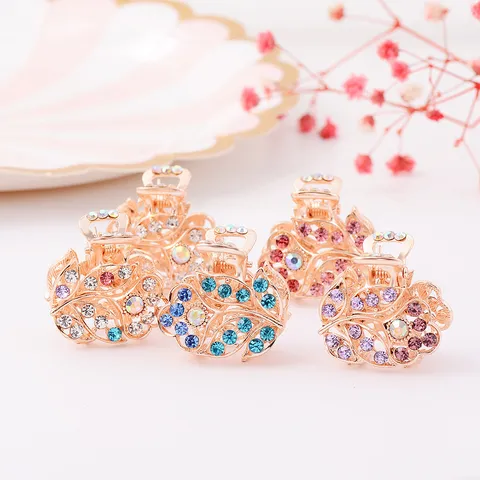Korean Style Alloy Rhinestone Mini Hair Claw Clip Cute Floral Small Hairpins Sparkling Hair Accessories For Women