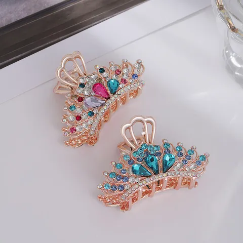 Metal Crown Hair Claw Clip Elegant Rhinestone Shark Clip Alloy Rhinestone Hair Styling Accessories For Women