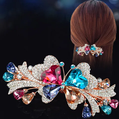 Pinza de Pelo de Resorte de Metal Grande Elegante Strass Floral Horquilla Accesorio para Mujer