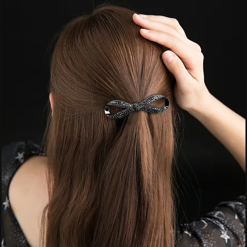 Rhinestone Bowknot Spring Hair Clip Metal Alloy Hair Barrettes Elegant Hair Styling Accessories For Women Hair Jewelry