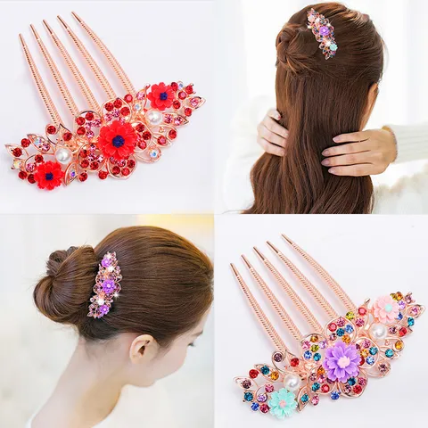 Retro Alloy Floral Rhinestone Hair Comb Insert Combs Artificial Pearl Hair Pin Elegant Women Headwear Hair Jewelry