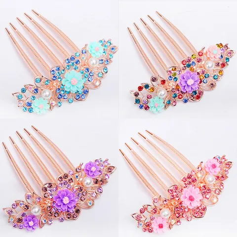 Retro Alloy Floral Rhinestone Hair Comb Insert Combs Artificial Pearl Hair Pin Elegant Women Headwear Hair Jewelry