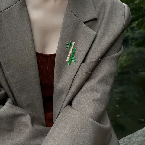 Chinese Style Bamboo Brooch Luxury Elegant Designer Corsage Clothing Accessories Fashion Jewelry