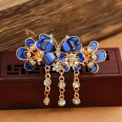 Vintage Metal Butterfly Hair Claw Clip Rhinestone Tassel Hair Accessories Elegant Half Up Hair Styling Tool For Women