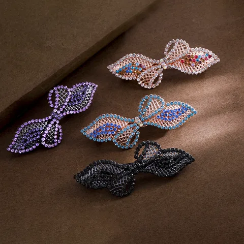 Elegant Bowknot Rhinestone Spring Hair Clip For Women Metallic Open Hair Barrettes Hair Accessories