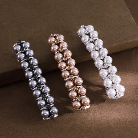 Korean Style Rhinestone Artificial Pearl Hair Clip Metal Spring Barrette Elegant Hair Accessories For Women Daily Wear