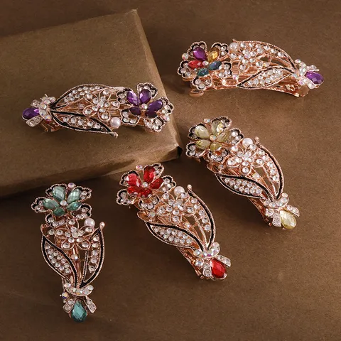 Women Rhinestone Crystal Hair Clip Metal Spring Hair Accessories Floral Bow Hairpin Elegant Fashion Headwear