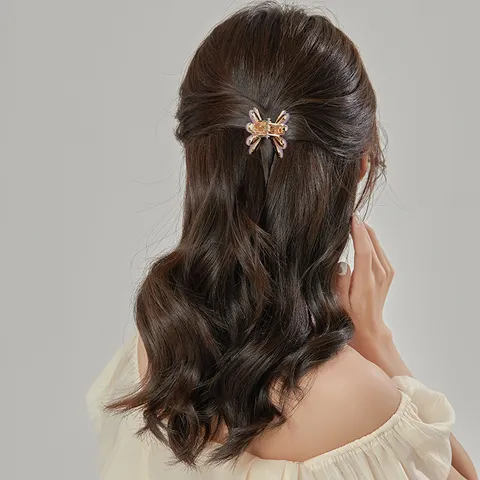 Women Rhinestone Hair Claw Clip Cute Flower Metal Hair Catch Alloy Hair Styling Accessories For Daily Hair Decor