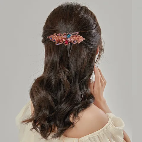 Vintage Rhinestone Floral Spring Hair Clip Alloy Metal Barrette For Women Elegant Hair Styling Accessories