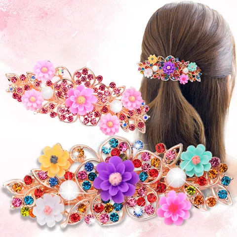 Korean Style Rhinestone Floral Spring Hair Clip Vintage Alloy Hair Barrettes Hair Styling Accessories For Women Hair Jewelry