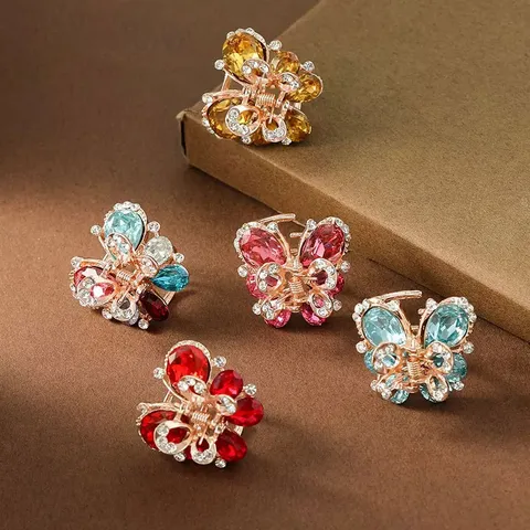 Rhinestone Butterfly Hair Claw Clip Alloy Metal Small Hair Catch Elegant Hair Accessories For Women Daily Styling