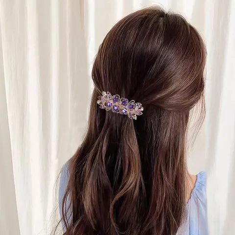 Women Retro Rhinestone Hair Clip Alloy Floral Spring Barrette Sparkling Crystal Hair Accessories For Daily Party Jewelry
