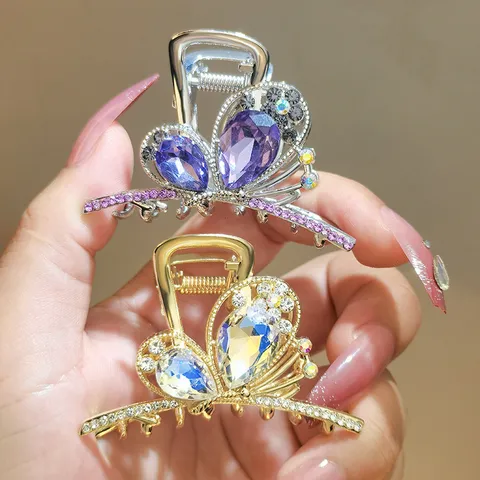 Korean Style Bow Rhinestone Hair Claw Clip Alloy Crystal Shark Clip Fashion Elegant Hair Accessories For Women Girls