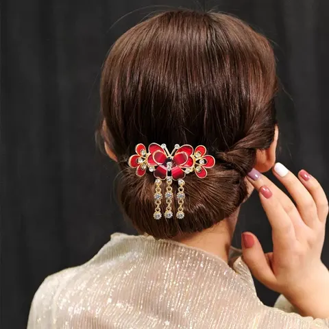 Elegant Butterfly Tassel Hair Claw Clip Alloy Rhinestone Hair Catch Vintage Metal Hair Accessories For Women Girls Hair Styling