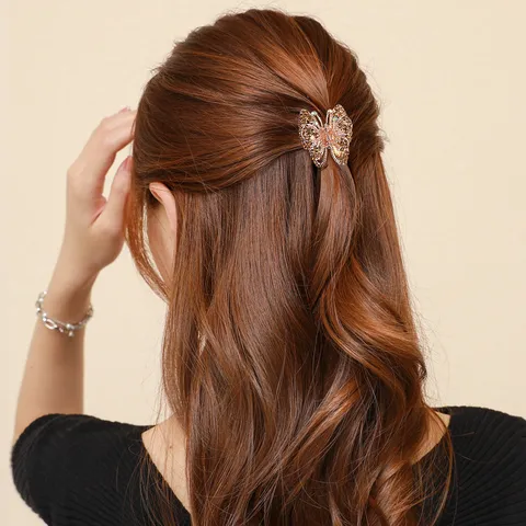 Alloy Rhinestone Butterfly Hair Claw Clip Elegant Metal Hair Accessories For Women Daily Styling