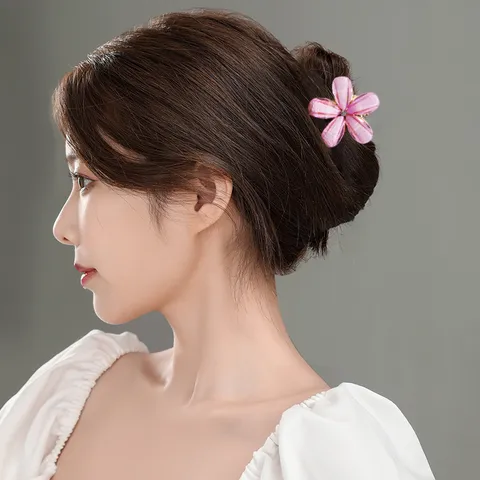 Children Mini Floral Hair Claws Cute Alloy Resin Hair Clips With Rhinestone Small Hair Accessories For Girls Daily