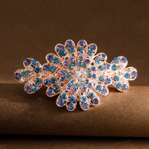 Vintage Alloy Multi-Color Rhinestone Flower Spring Hair Claws Elegant Hair Accessories For Women Girls Hair Styling