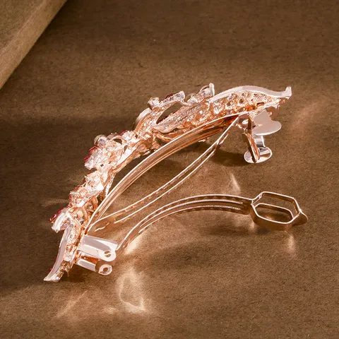 Pinza de Pelo Grande de Strass Aleación Floral Lazo Pinza de Resorte Elegantes Pinzas de Cristal para el Cabello para Mujeres Accesorios de Estilo