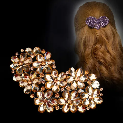 Alloy Rhinestone Hair Clip Floral Spring Hair Barrettes Sparkling Crystal Hair Accessories For Women Daily Party Styling