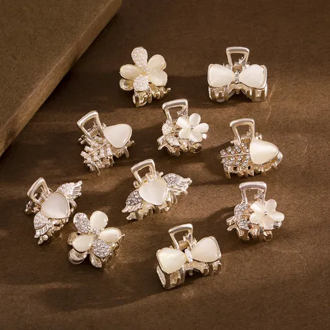 Small Metal Hair Claw Clips Mini Floral Bow Rhinestone Artificial Pearl Hair Accessories For Women Daily Styling