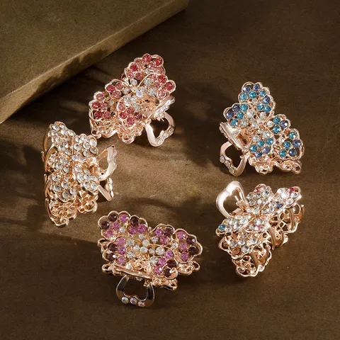 Mini Crystal Flower Hair Claw Alloy Rhinestone Side Hairpin Cute Hair Accessory for Women