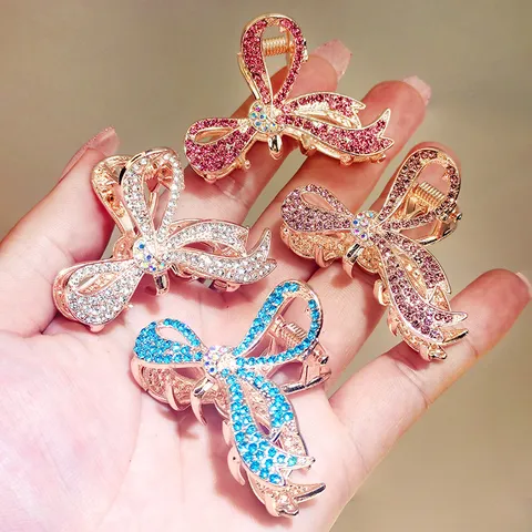 Elegant Bow Hair Claw Clip Alloy Rhinestone Hair Accessories For Women Daily Party Elegant Hair Styling