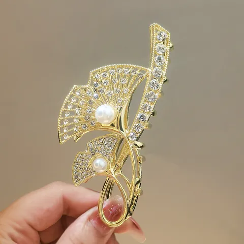 Metal Hair Claw Clip Elegant Rhinestone Artificial Pearl Fan-shaped Hair Accessories For Women Daily Party Hair Styling