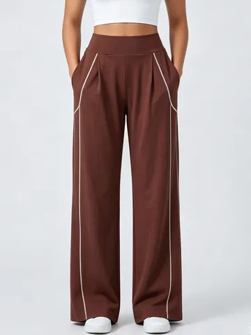 Pantaloni da Yoga Dritti a Vita Alta da Donna Pantaloni Larghi Sportivi Casual Con Design con Profili Laterali Abbigliamento Sportivo