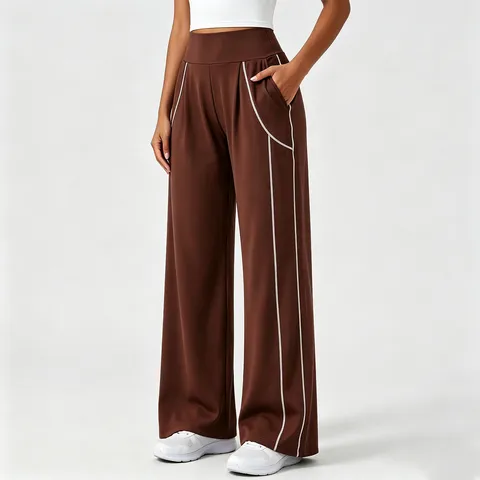 Pantaloni da Yoga Dritti a Vita Alta da Donna Pantaloni Larghi Sportivi Casual Con Design con Profili Laterali Abbigliamento Sportivo
