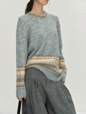 Fair Isle Thick Sweater Set With Knit Hat Women Oversized Lazy Knitted Pullover Winter Casual Polyester Nylon Wool Top