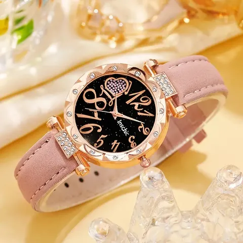 Damen Mode Uhren Schmuckset Strass Sternenhimmel Zifferblatt Kunstlederarmband Schmetterling Halskette Armband Ohrringe Ring