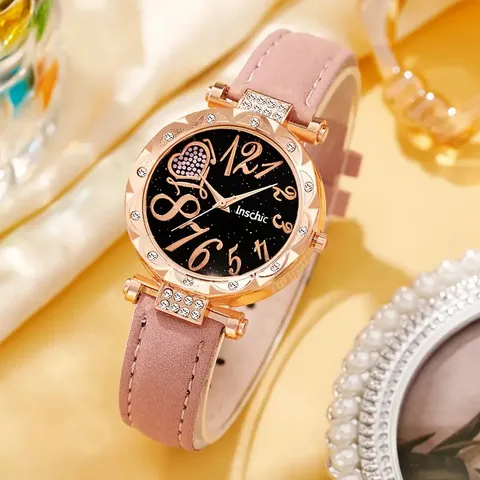 Damen Mode Uhren Schmuckset Strass Sternenhimmel Zifferblatt Kunstlederarmband Schmetterling Halskette Armband Ohrringe Ring