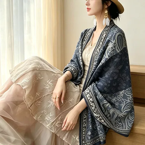 Women Paisley Floral Polyester Shawl Scarf Ethnic Vintage Long Stole Lightweight Sun Protection Wrap Female Accessory