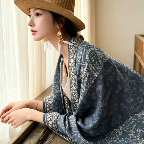 Women Paisley Floral Polyester Shawl Scarf Ethnic Vintage Long Stole Lightweight Sun Protection Wrap Female Accessory