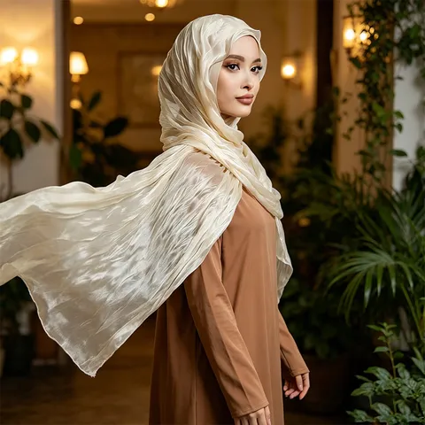 Women Lightweight Pleated Scarf Breathable Wavy Texture Sun Protection Shawl Versatile Minimalist Solid Color Scarf