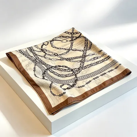 Vintage Chain Print Square Scarf Fashion Satin Neck Scarf Elegant Shawl For Women Daily Wear Accessories