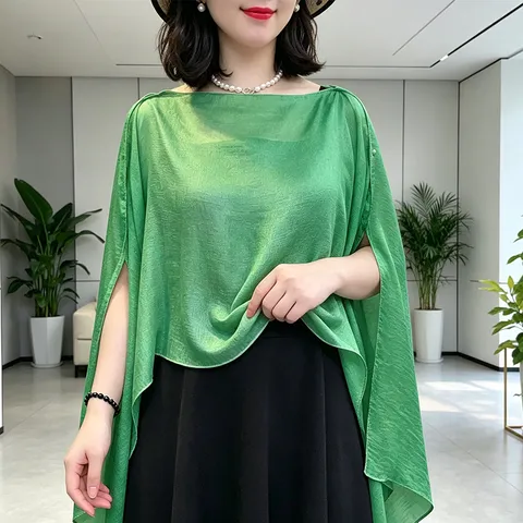Women's Casual Solid Color Polyester Shawl Cape Breathable Lightweight Beach Vacation Sun Protection Wrap Scarf