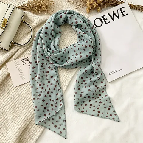 Women's French Vintage Polkadot Leopard Printed Long Scarf Lightweight Polyester Multipurpose Neck Scarf Hair Band Shawl